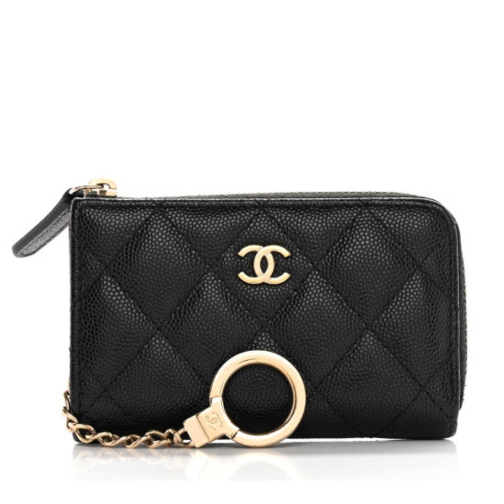 CHANEL O-KEY HOLDER CLASSIC ZIPPED KEY HOLDER IN BLACK CAVIAR